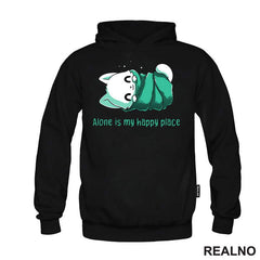 Alone Is My Happy Place - Bela Mačka - Cat - Majica