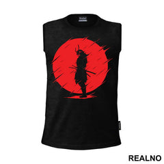 Skull Samurai Standing Infront Of The Red Moon