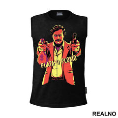 Plata O Plomo Pablo Escobar Holing A Gun And A Bag Of Money - Narcos
