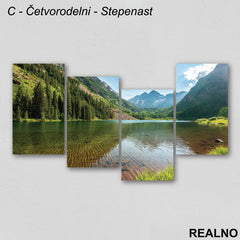Zelena šuma, reka, plavo nebo, sunce - Priroda - Slika na platnu - Kanvas