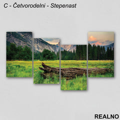 Zelena livada, šuma, planine - Priroda - Slika na platnu - Kanvas