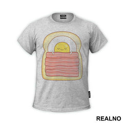 Cute Egg Is Sleeping On Toast And Bacon - Ljubav