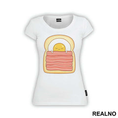 Cute Egg Is Sleeping On Toast And Bacon - Ljubav