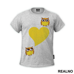 Two Owls And Heart Yellow - Ljubav