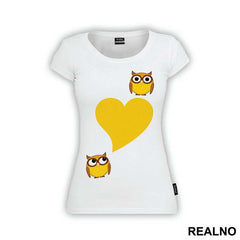 Two Owls And Heart Yellow - Ljubav