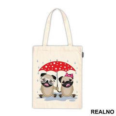 Two Pugs Under An Umbrella - Životinje