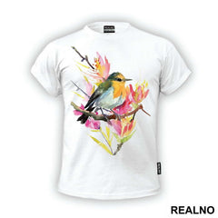 Bird On A Branch With Flowers - Životinje