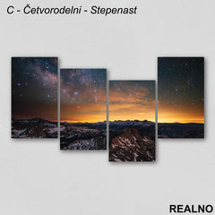 Planine, narandžasto nebo puno zvezda - Slika na platnu - Kanvas