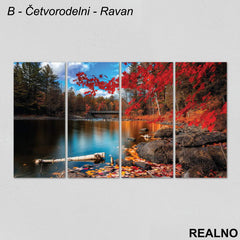 Most, reka, crveno drvo - Jesen - Slika na platnu - Kanvas