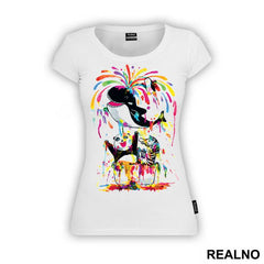 Panda Zebra And Whale Splashing Color All Around - Art - Majica