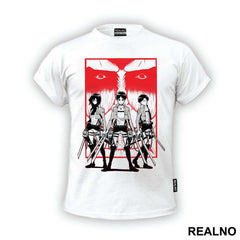 Eren, Levi And Mikasa Standing With Swords - Attack On Titan