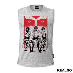 Eren, Levi And Mikasa Standing With Swords - Attack On Titan
