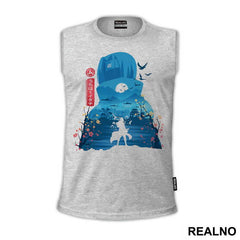 Itachi Blue Silhouette With Flowers - Naruto