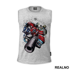 Optimus Prime With A Gun And Group - Transformers - Majica