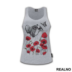 French Bulldog And Red Poppyies - Pas - Dog - Majica