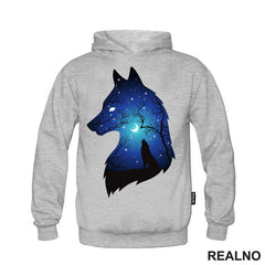 Silhuette Of Wolf Moon And Stars - Vuk - Životinje - Majica
