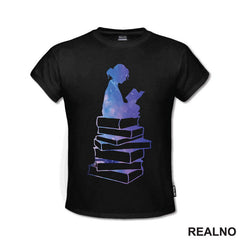 Girl Reading - Silhouette - Colors - Books - Čitanje - Knjige - Majica