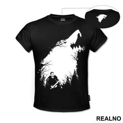 Jon Snow, Forest And Ghost - Shape Of A White Dire Wolf - Game Of Thrones - GOT - Majica
