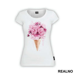 Pink Ice Cream With Flowers - Art - Majica