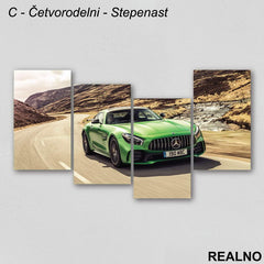 Zeleni Mercedes - Planine, put - Slika na platnu - Kanvas