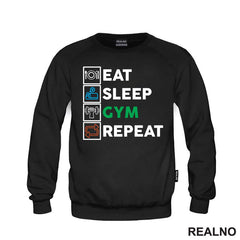 Eat, Sleep, Gym, Repeat - Green, Orange And Blue Symbols - Trening - Majica