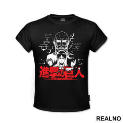 Armin, Eren, Mikasa And Colossal - Attack On Titan