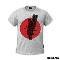 Red Moon Samurai Silhouette With Flag - Majica