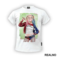 Portrait Green Background - Harley Quinn - Majica