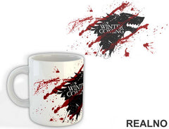 Winter Is Coming Black Dire Wolf Sigil With Blood Splatter House Stark - Game Of Thrones - GOT - Šolja