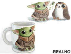 Baby Yoda And Porg Sitting - Yoda - Mandalorian - Star Wars - Šolja