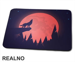Silhuette Of A Wolf Howling At The Full Red Moon - Vuk - Životinje - Podloga za miš