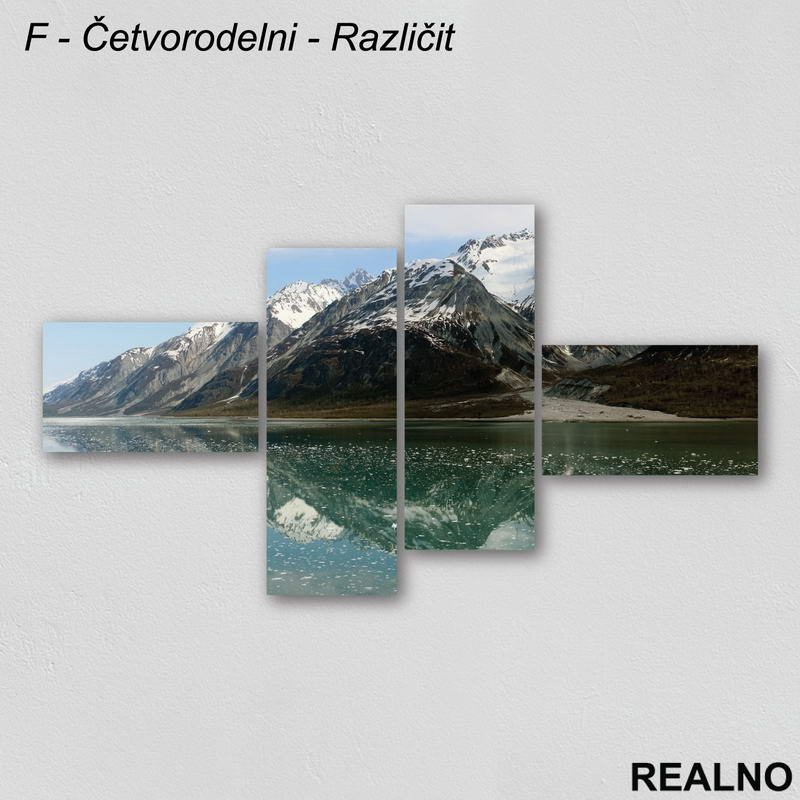 Zima - reka i planine pod snegom - Slika na platnu - Kanvas