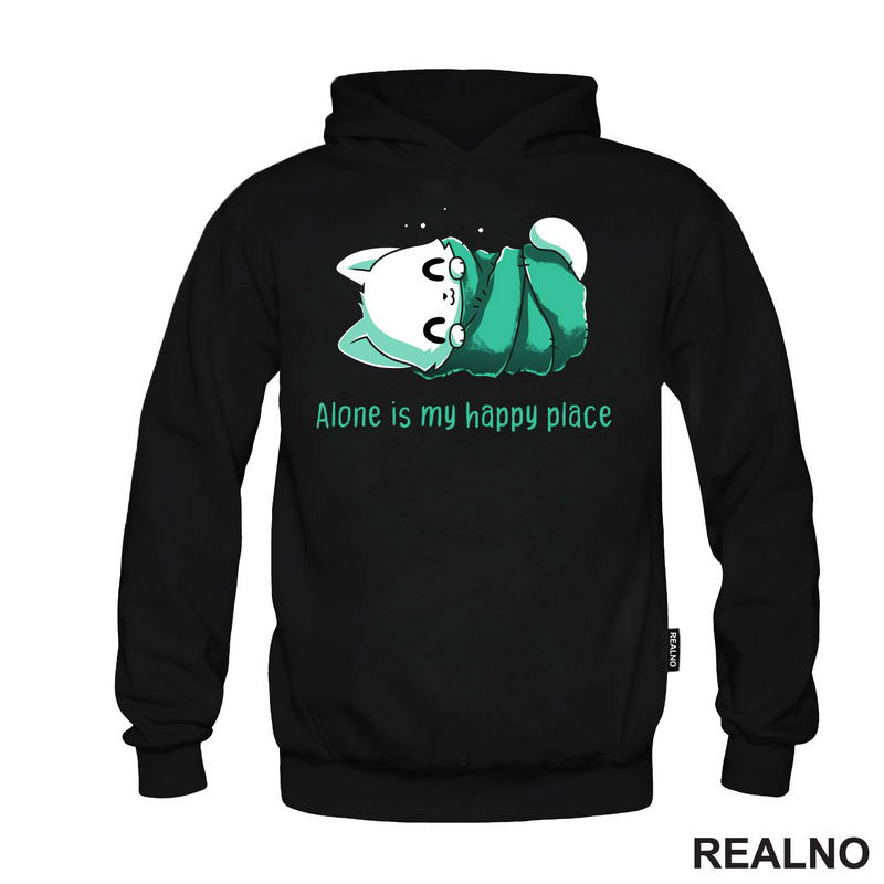 Alone Is My Happy Place - Bela Mačka - Cat - Majica