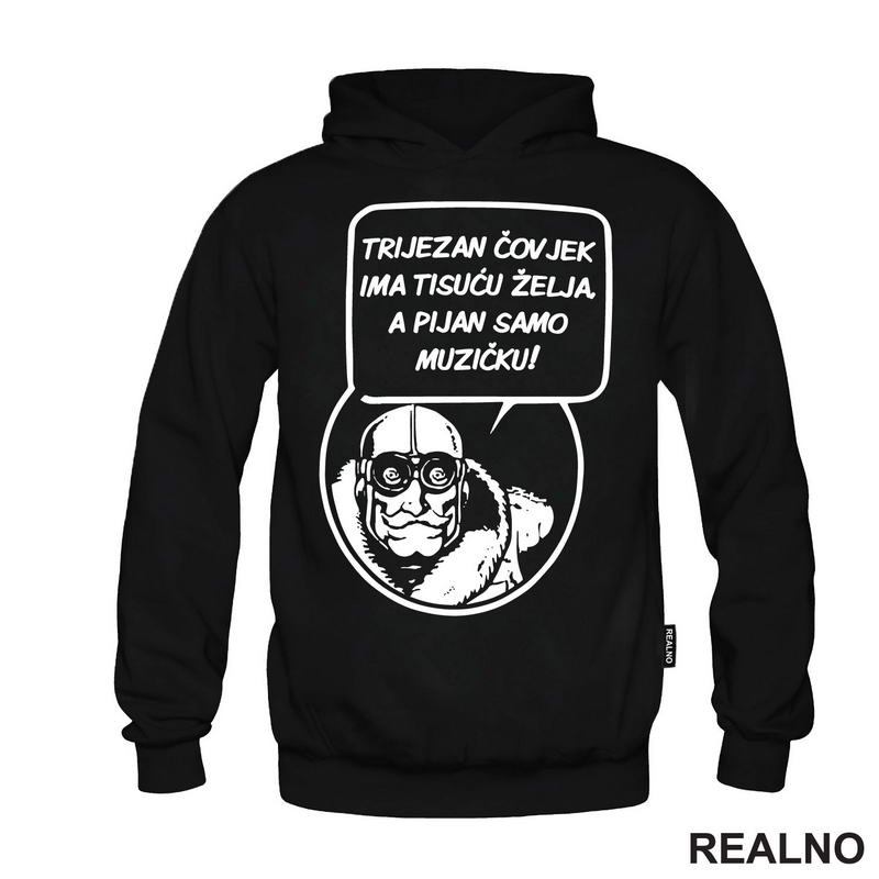 Trezan Čovek Ima Hiljadu Želja, A Pijan Samo Muzičku - Alan Ford - Majica