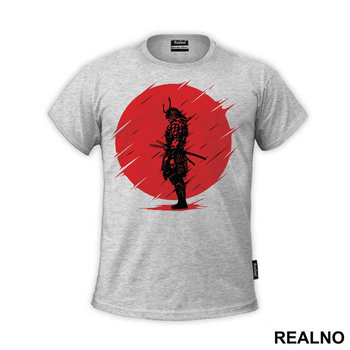 Skull Samurai Standing Infront Of The Red Moon