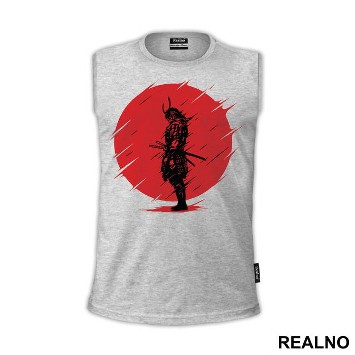 Skull Samurai Standing Infront Of The Red Moon