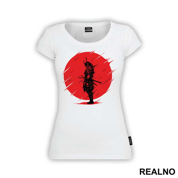 Skull Samurai Standing Infront Of The Red Moon
