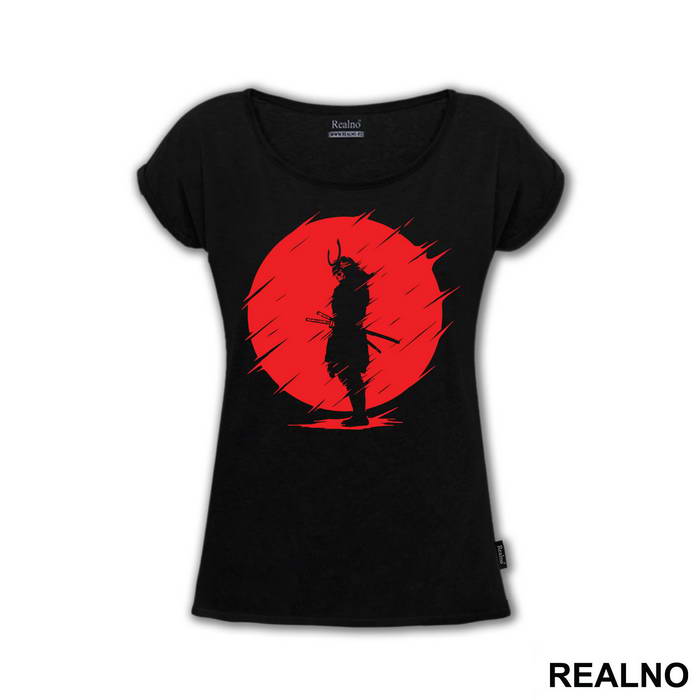 Skull Samurai Standing Infront Of The Red Moon