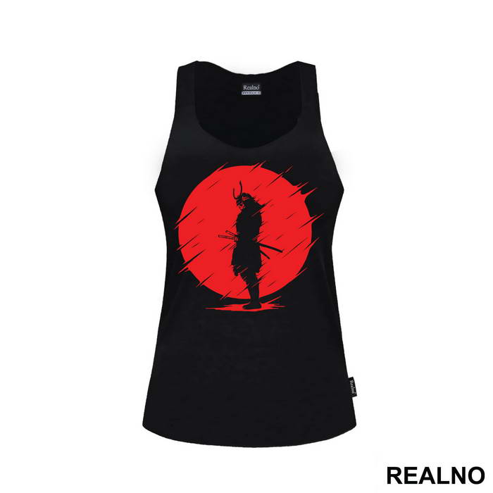 Skull Samurai Standing Infront Of The Red Moon
