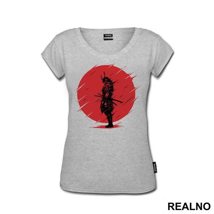 Skull Samurai Standing Infront Of The Red Moon