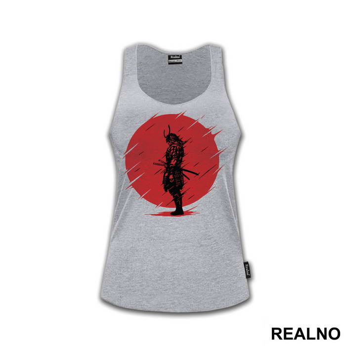 Skull Samurai Standing Infront Of The Red Moon
