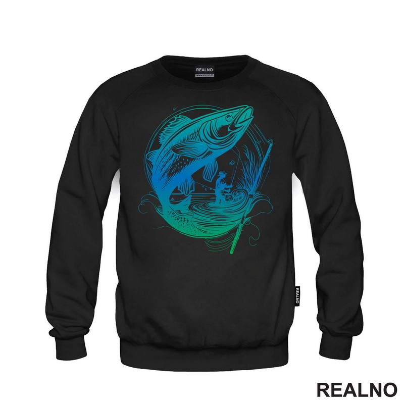 Plavo Zelena Riba I Pecaroš - Pecanje - Fishing - Majica