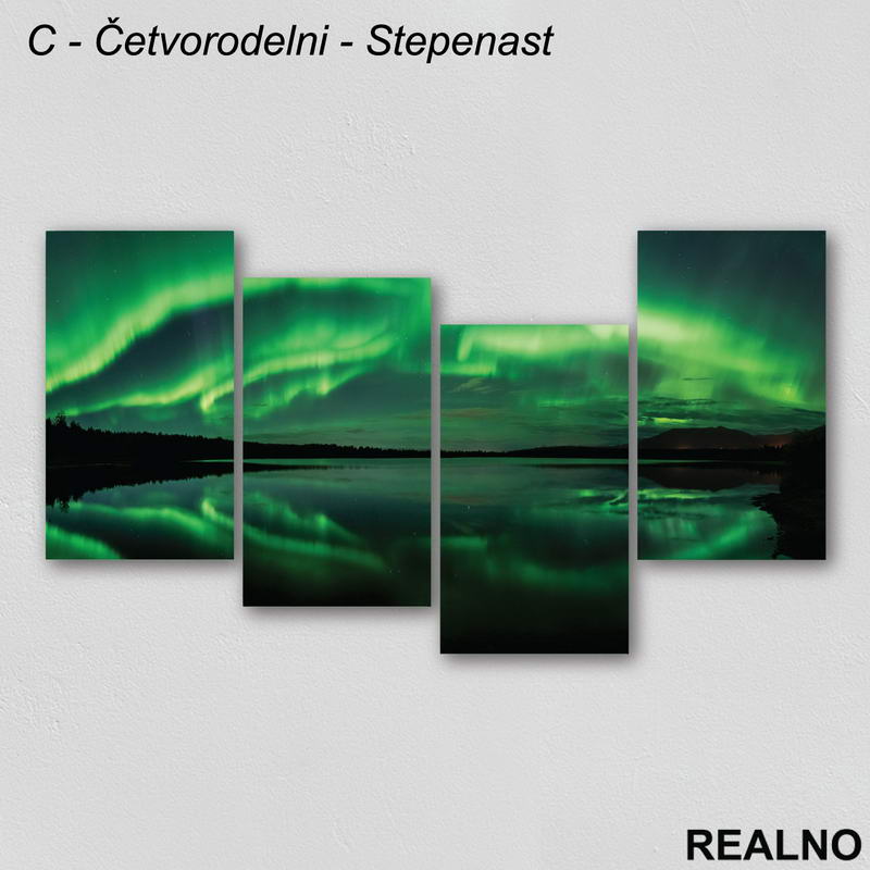 Aurora Borealis i reka - Slika na platnu - Kanvas