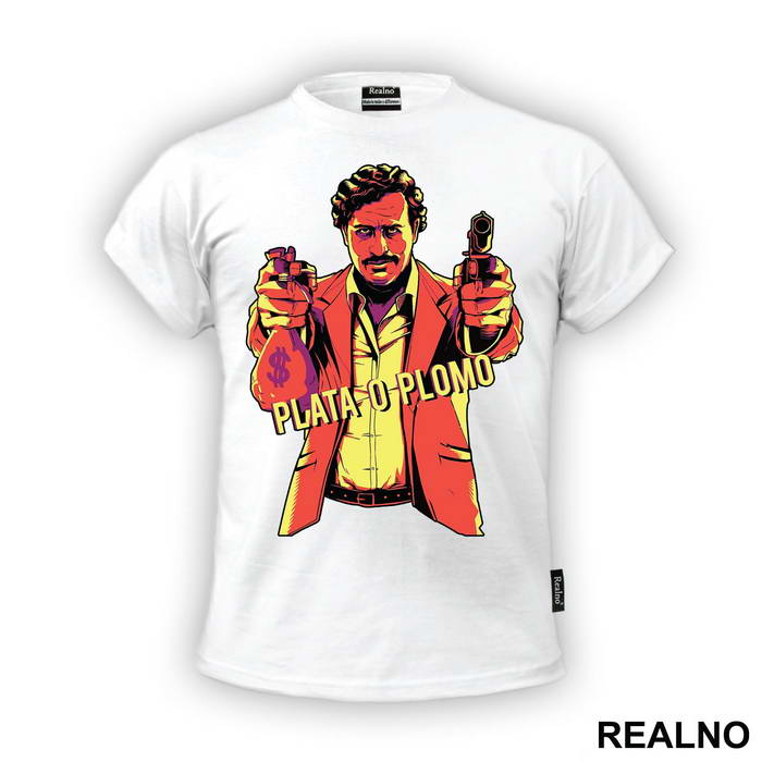 Plata O Plomo Pablo Escobar Holing A Gun And A Bag Of Money - Narcos
