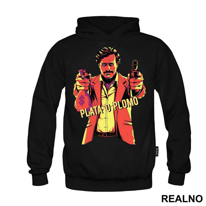 Plata O Plomo Pablo Escobar Holing A Gun And A Bag Of Money - Narcos