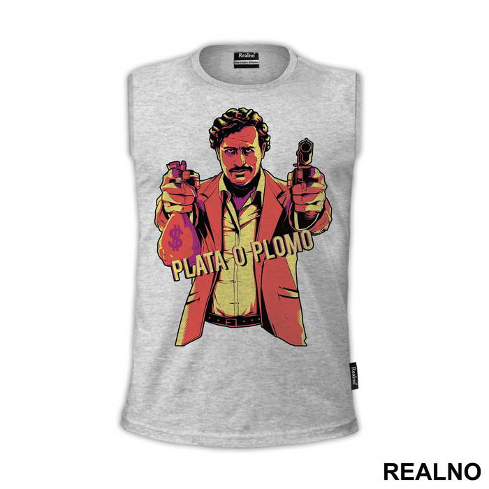 Plata O Plomo Pablo Escobar Holing A Gun And A Bag Of Money - Narcos