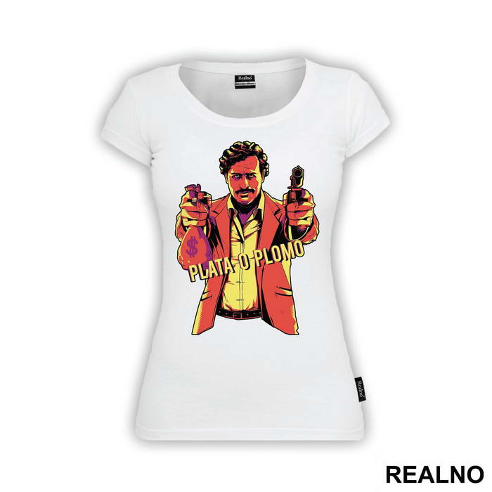 Plata O Plomo Pablo Escobar Holing A Gun And A Bag Of Money - Narcos