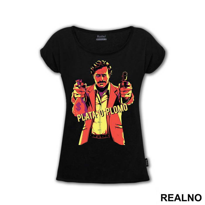 Plata O Plomo Pablo Escobar Holing A Gun And A Bag Of Money - Narcos