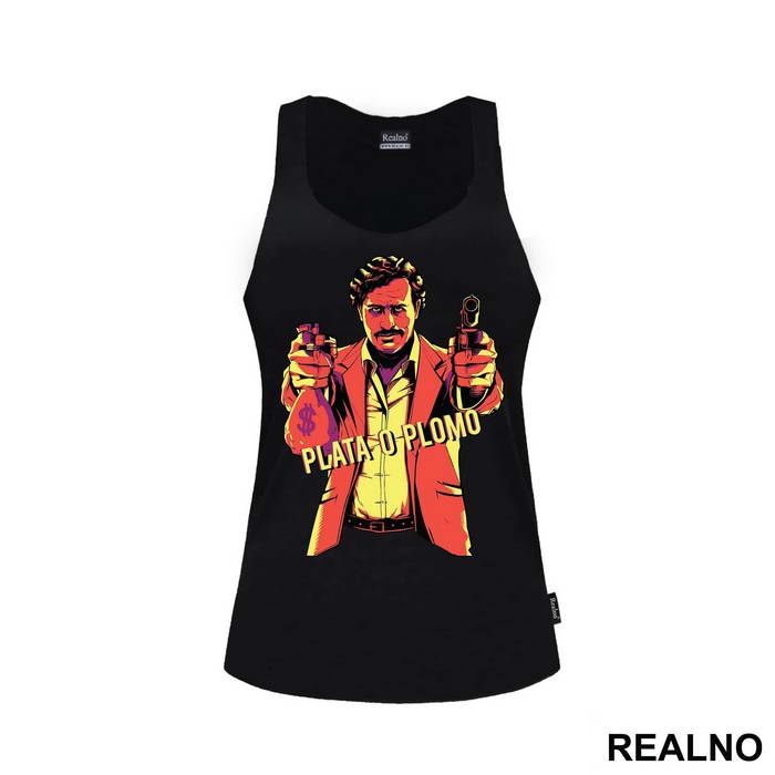Plata O Plomo Pablo Escobar Holing A Gun And A Bag Of Money - Narcos
