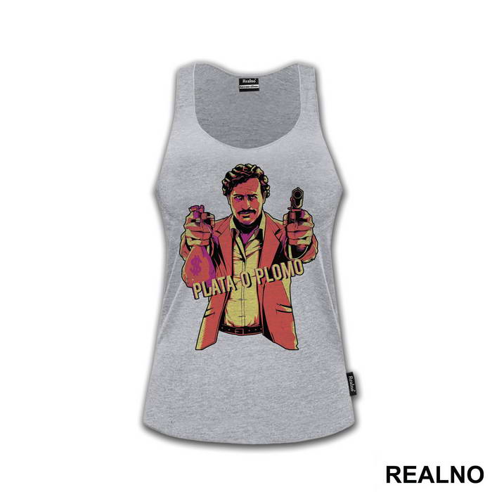 Plata O Plomo Pablo Escobar Holing A Gun And A Bag Of Money - Narcos